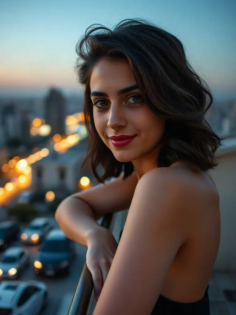 Dalia, one of HazeChat's AI personalities, on a balcony at dusk